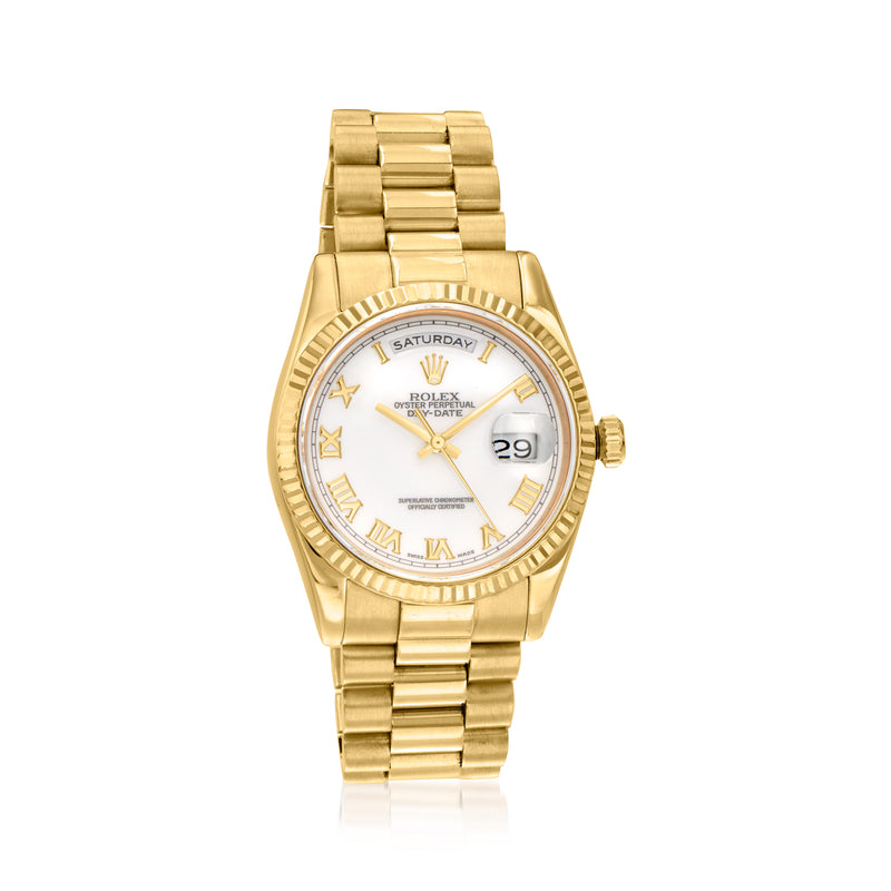 Pre-owned Rolex Day-Date 36mm automatic watch, yellow gold bracelet and white dial