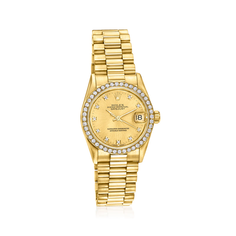 Rolex Datejust yellow gold watch with diamond bezel, champagne dial, jubilee bracelet