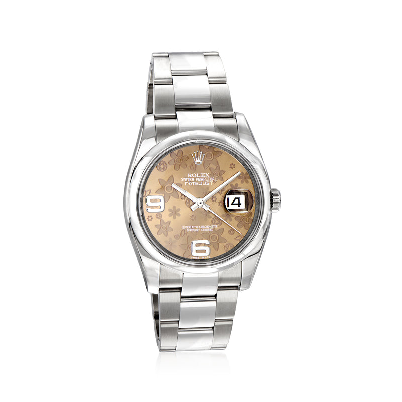 Rolex Datejust women's 36mm stainless steel wristwatch, champagne dial, date window