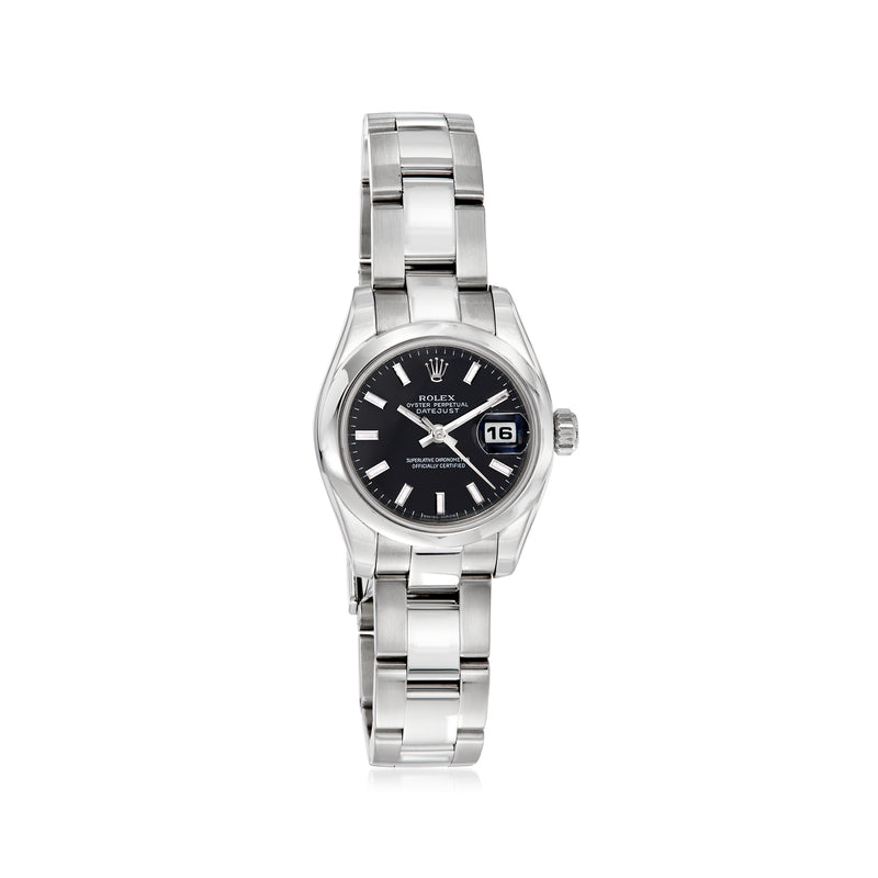 Rolex Datejust 26mm automatic watch with black dial, stainless steel bracelet and date window