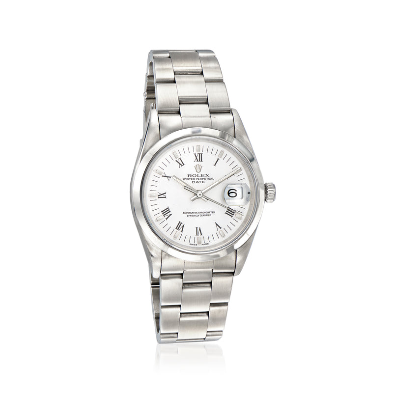 Pre-owned Rolex Date automatic stainless steel watch with silver dial, date window, bracelet