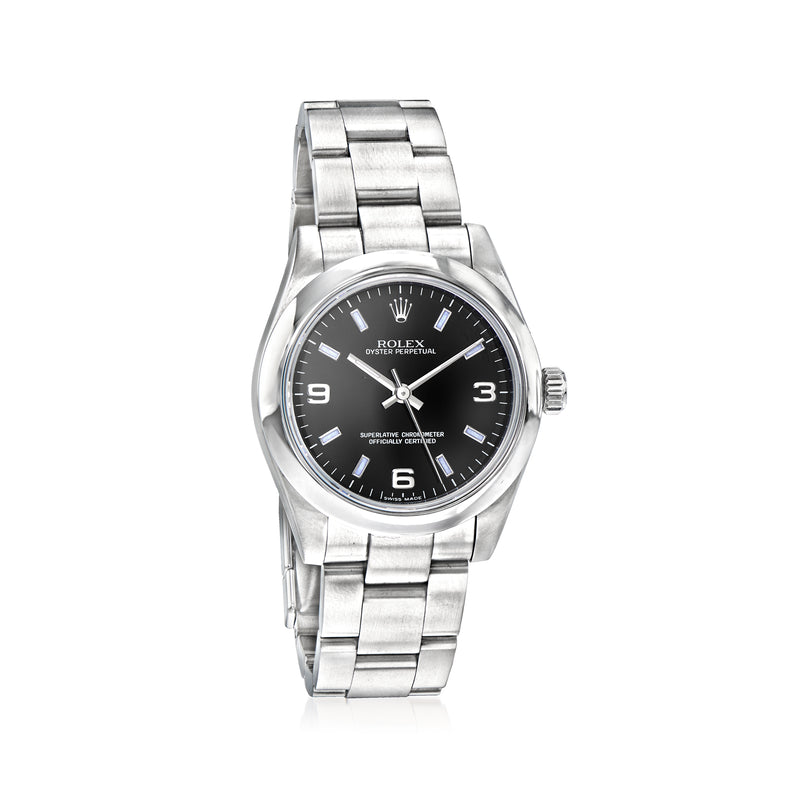 Rolex Oyster Perpetual automatic watch with black dial and stainless steel bracelet
