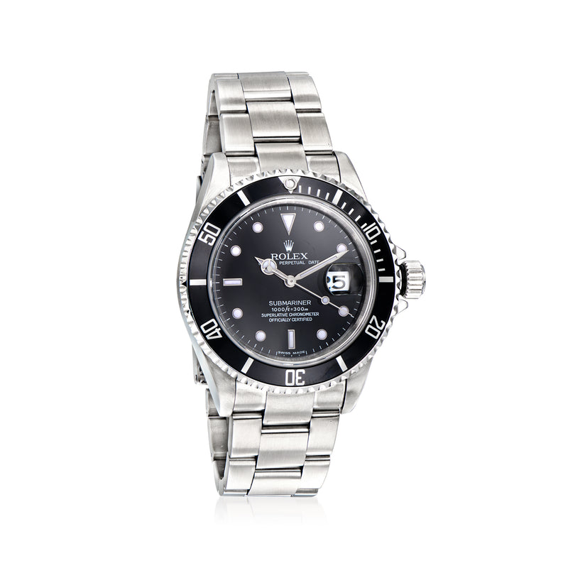 Men's Rolex Submariner stainless steel automatic watch with black dial and bezel
