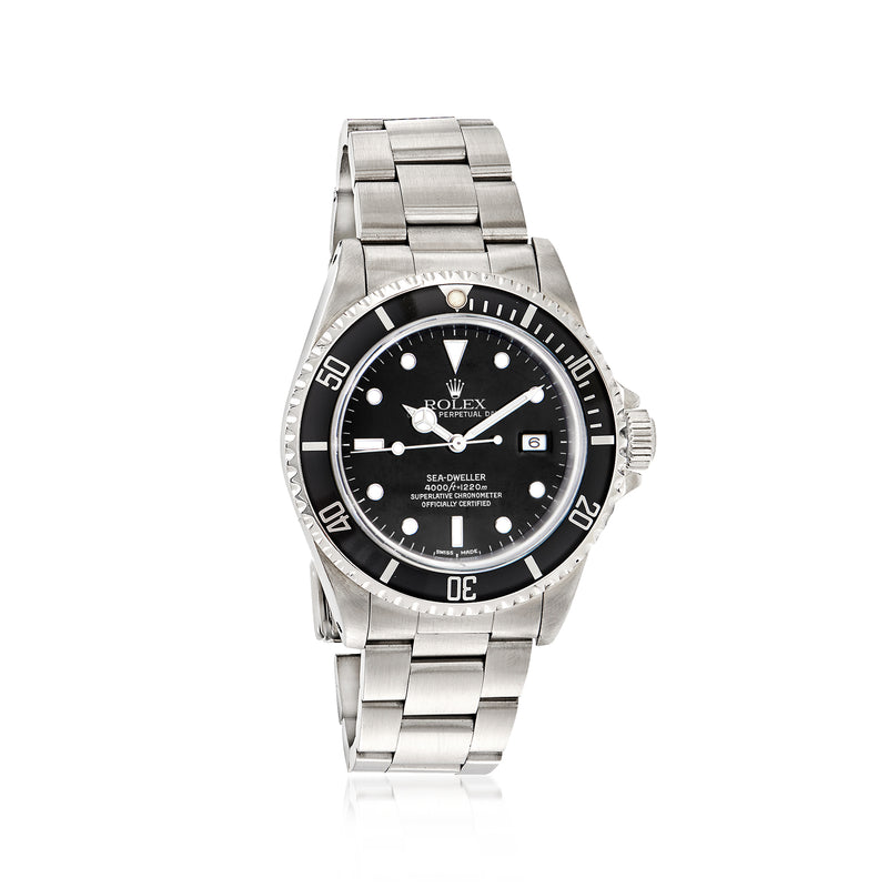 Rolex Sea-Dweller men's stainless steel dive watch with black dial and metal bracelet