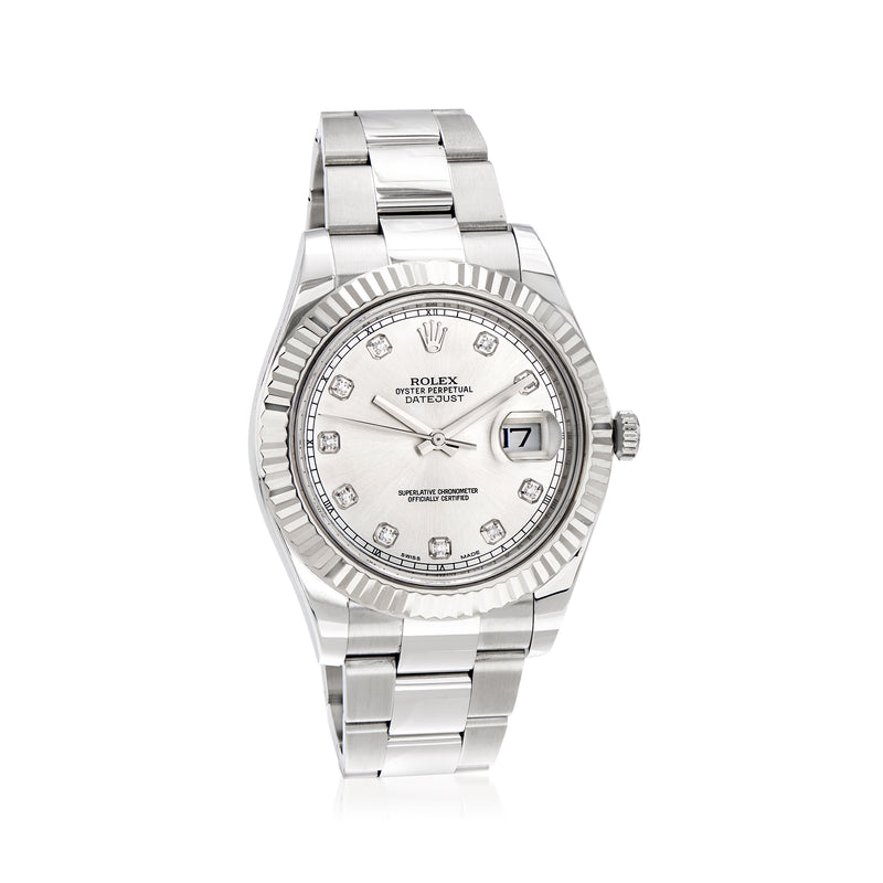 Rolex Datejust II men's 41mm automatic watch, silver dial, fluted bezel, date window