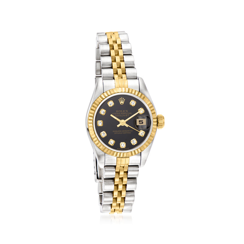 Women's Rolex Datejust watch with stainless steel and 18k yellow gold bracelet, dark dial