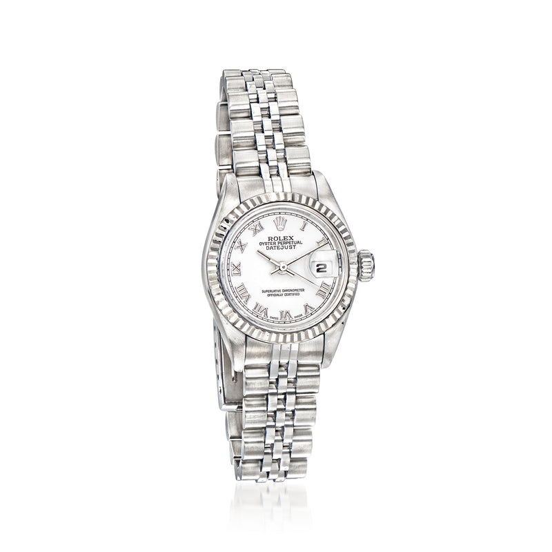 Rolex Datejust women's wristwatch with silver dial, jubilee bracelet, stainless steel and white gold bezel