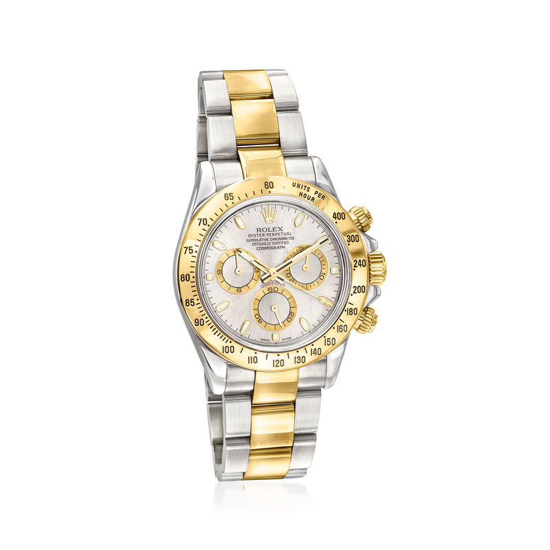 Automatic chronograph watch in stainless steel and yellow gold, white dial with three subdials