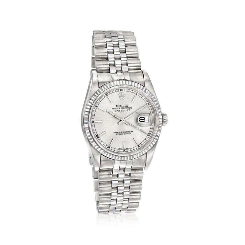 Rolex Datejust automatic watch with silver dial, stainless steel and white gold bezel