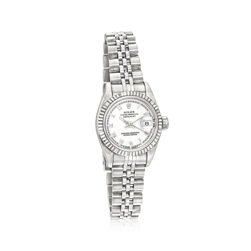 Rolex Datejust women's stainless steel bracelet wristwatch with white dial and date window