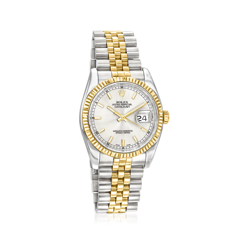 Men's two-tone stainless steel and 18kt yellow gold Rolex Datejust watch, silver dial