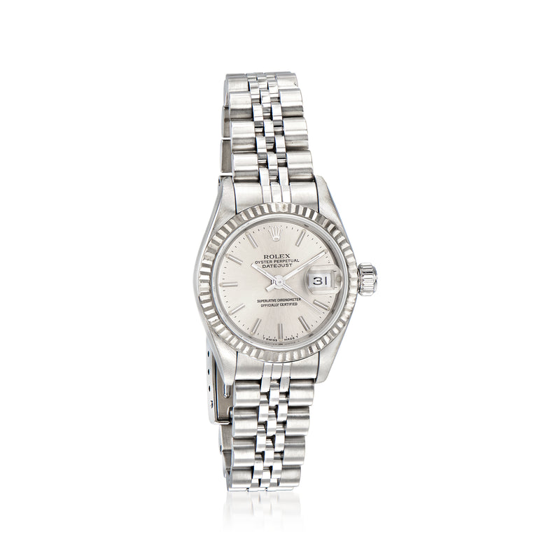 Rolex Datejust women's wristwatch with silver dial and stainless steel bracelet
