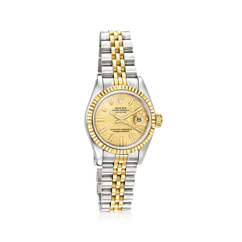 Women's two-tone stainless steel and yellow gold wristwatch, gold dial, date window