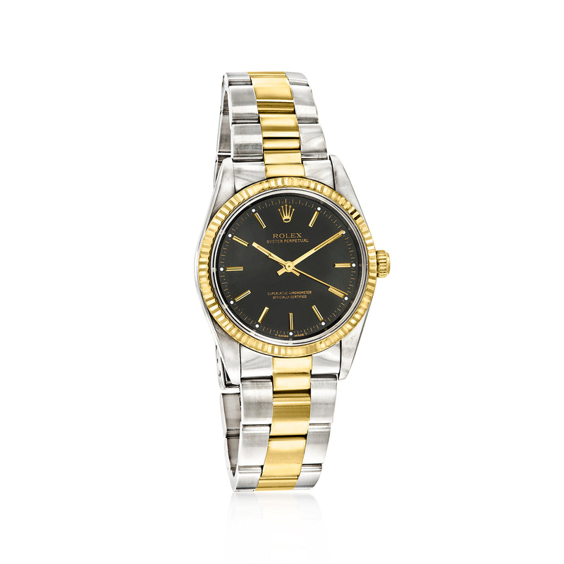 Rolex two-tone automatic wristwatch, stainless steel and 18kt yellow gold, black dial