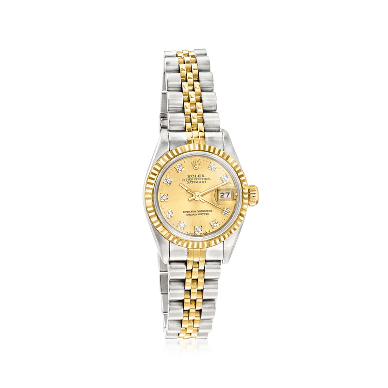 Rolex Datejust women's watch with yellow gold bezel, two-tone bracelet, light diamond dial
