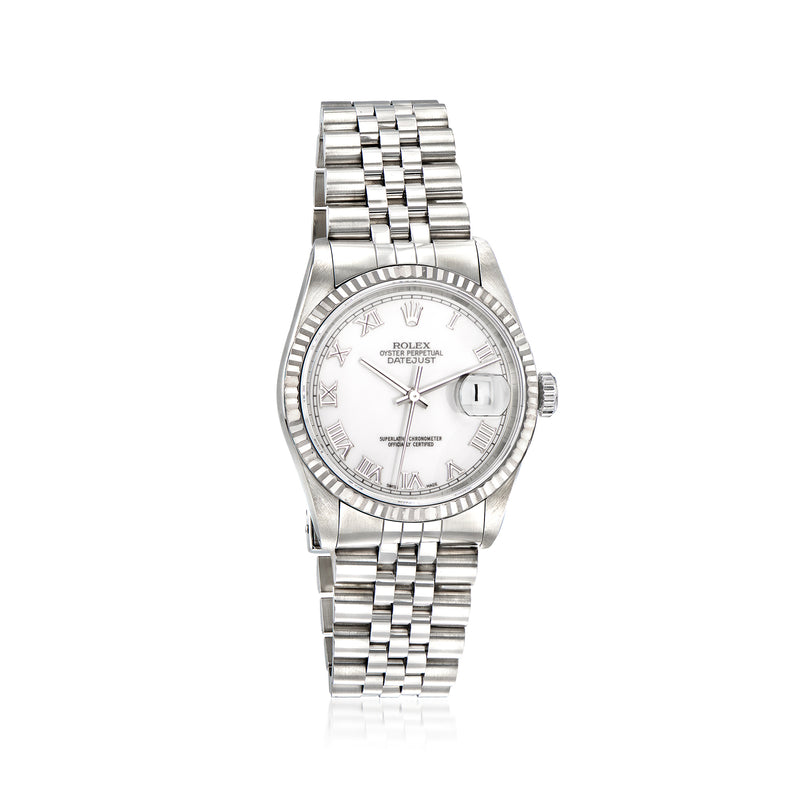 Men's Rolex Datejust 36mm automatic watch, silver stainless bracelet, white dial with date