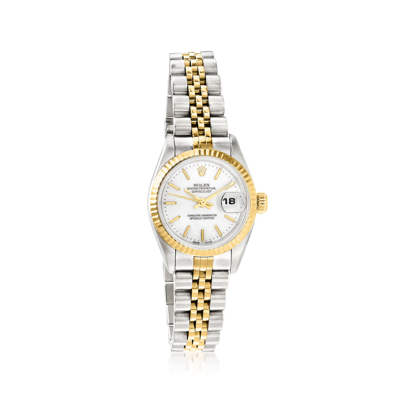Rolex Datejust women's 26mm automatic watch, silver dial, yellow gold accents, date 18