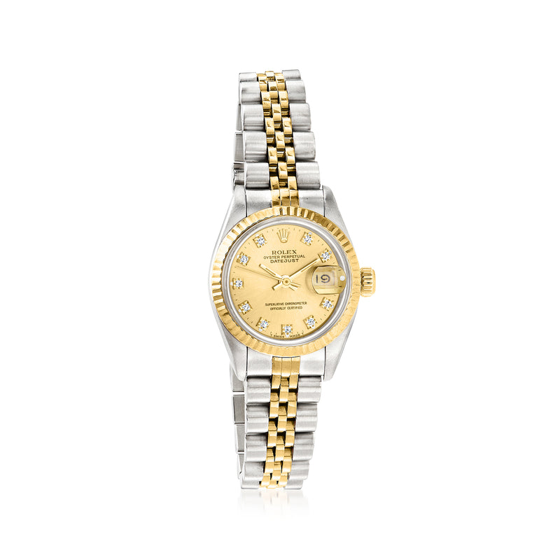 Rolex Datejust watch, gold dial with date window; steel and yellow-gold two-tone bracelet
