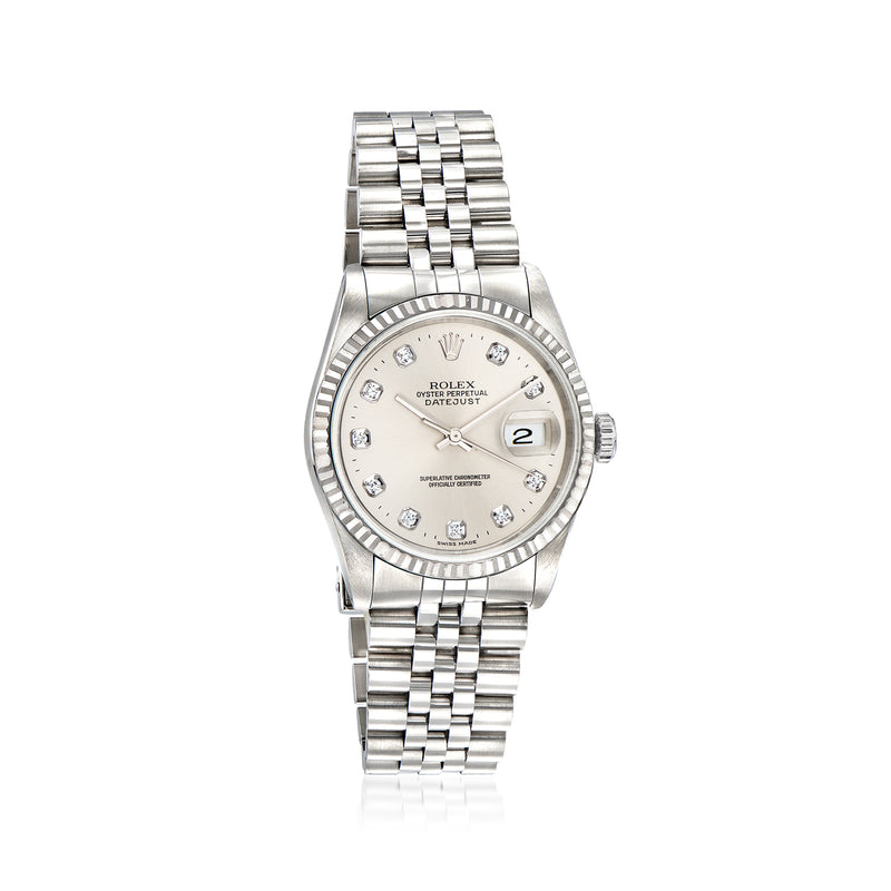 Men's Rolex Datejust 36mm automatic watch, stainless steel bracelet, diamond bezel