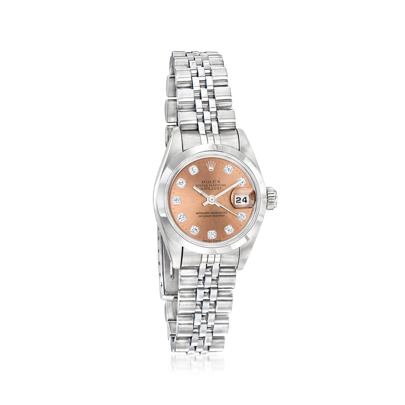 Rolex Datejust women's watch with stainless steel bracelet, champagne dial, fluted bezel