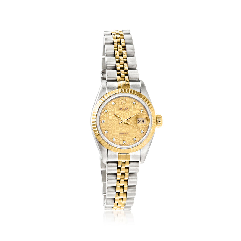 Two-tone gold and stainless steel wristwatch with yellow dial, date window