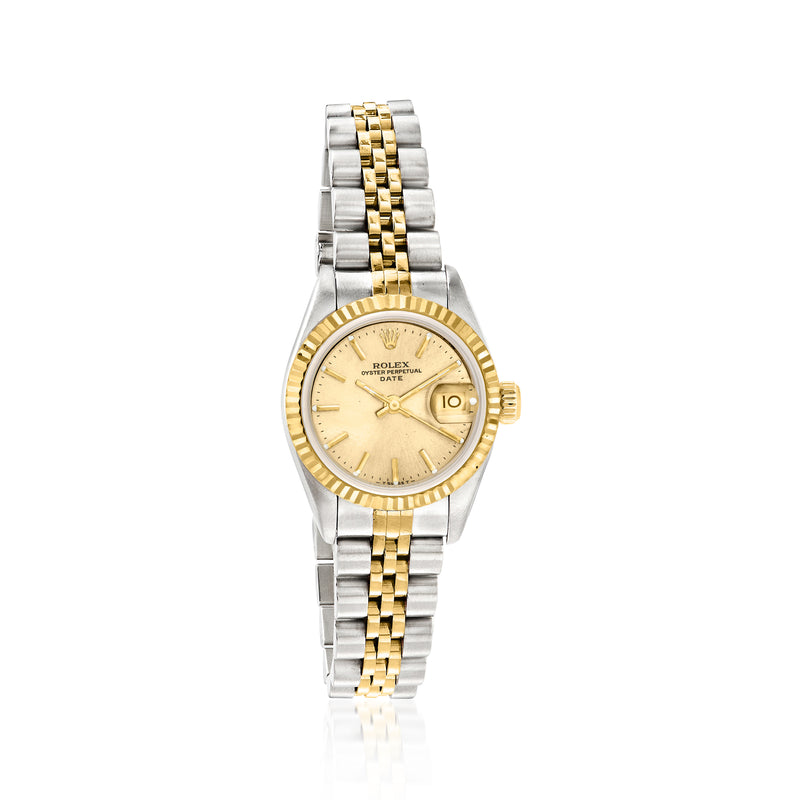 Women's Rolex Date watch, two-tone gold and steel with champagne dial and date window