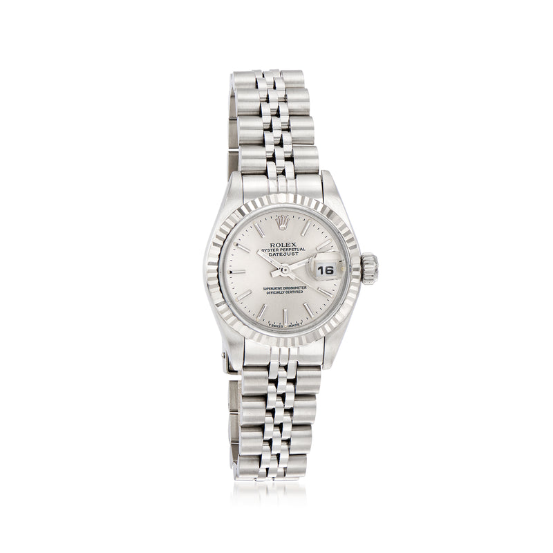 Stainless steel Rolex Datejust women's watch with white dial and date window