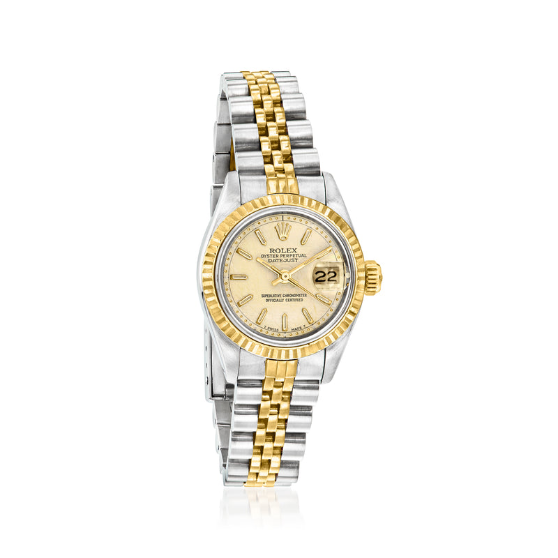 Two-tone stainless steel and 18kt yellow gold Rolex Datejust women's watch, gold dial