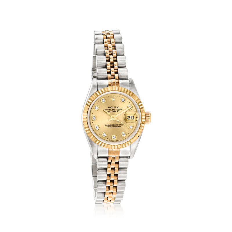 Rolex Datejust women's 26mm wristwatch, yellow gold bezel and diamond dial, steel/gold bracelet