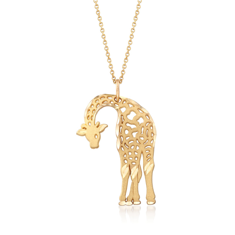 14kt yellow gold giraffe charm necklace with openwork giraffe pendant