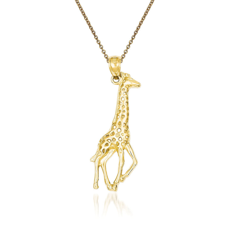 14kt yellow gold giraffe pendant necklace with polished giraffe silhouette on chain