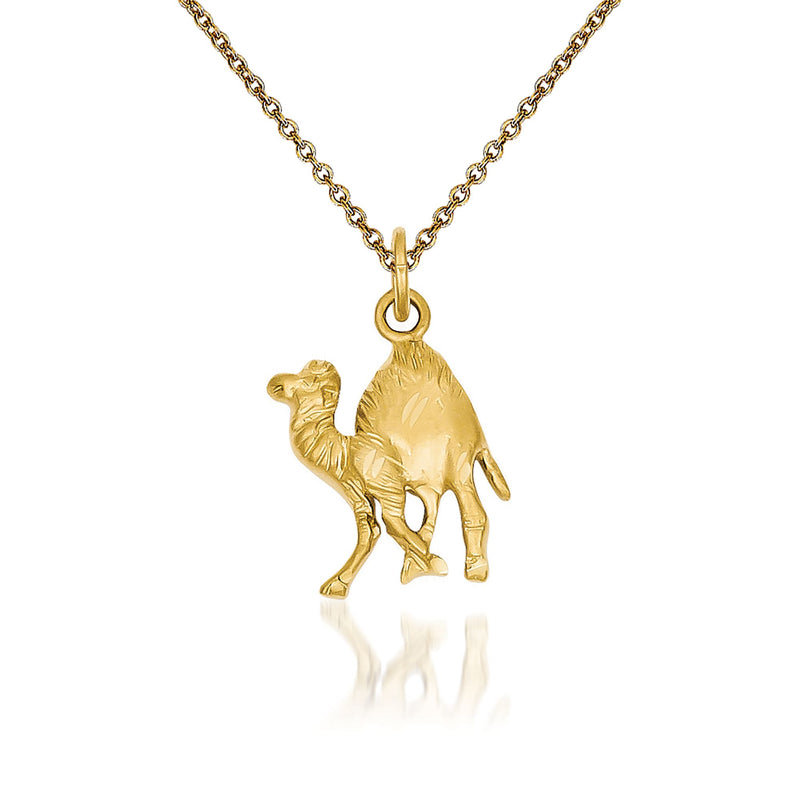 14kt yellow gold camel pendant necklace with link chain and circular bail