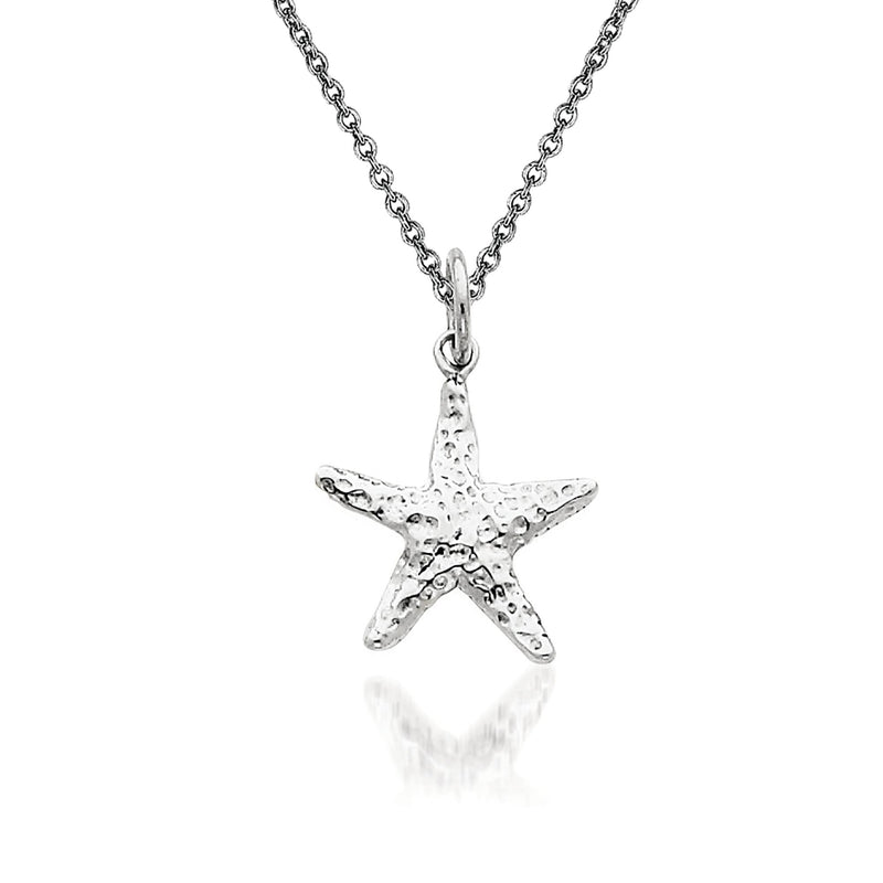 14kt white gold starfish pendant necklace with textured charm on chain