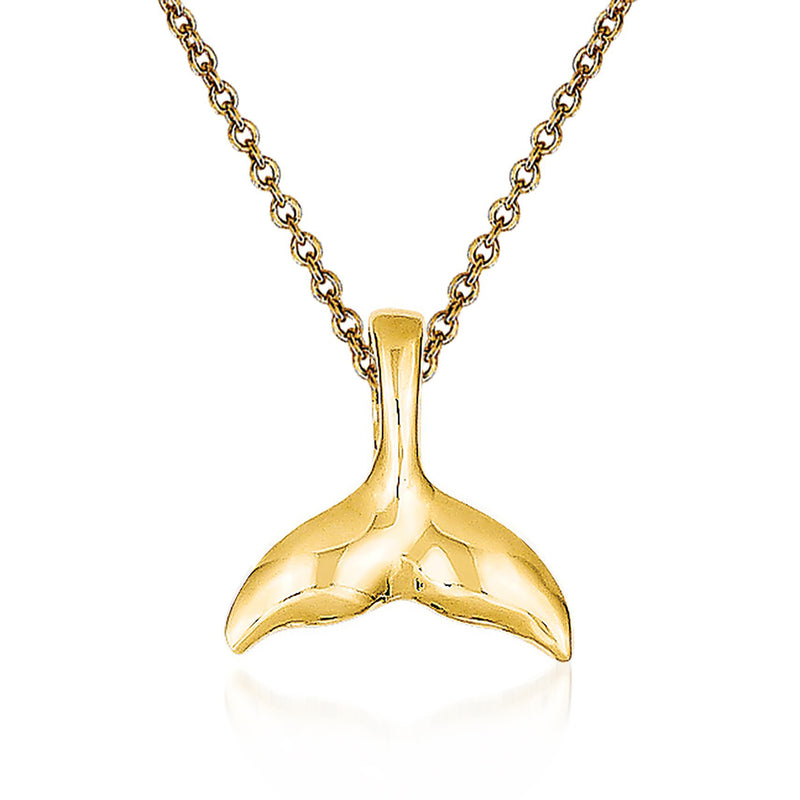 Polished 14kt yellow gold whale tail pendant necklace with link chain