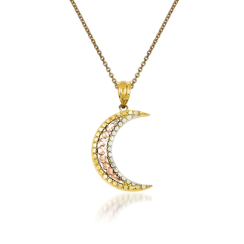 14kt tri-color gold crescent moon pendant necklace