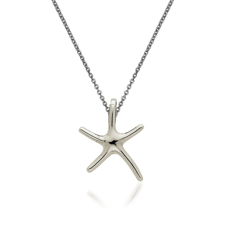 14kt white gold starfish pendant necklace with polished starfish charm on chain