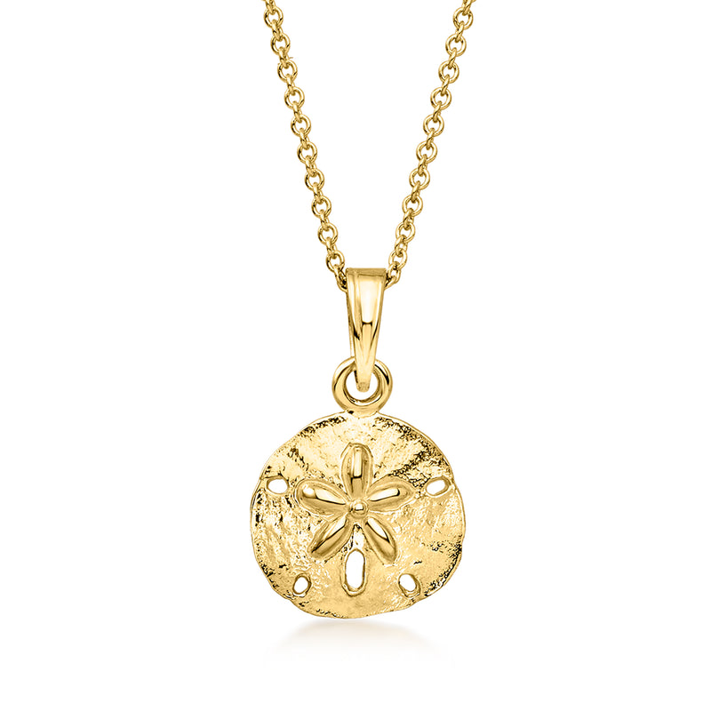 14kt yellow gold sand dollar pendant on cable chain necklace, round relief charm