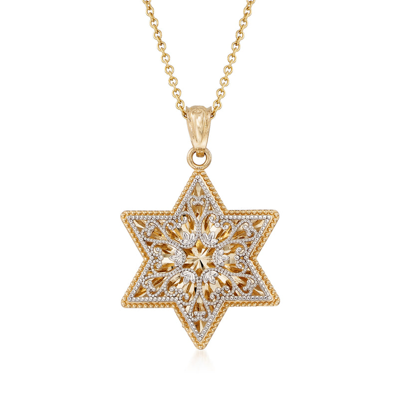 Two-tone 14kt gold Star of David pendant on chain