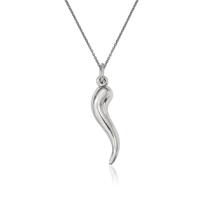 14kt white gold horn pendant necklace with twisted horn charm and cable chain