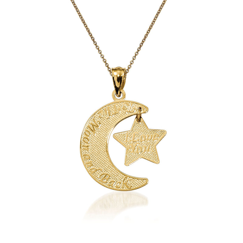 14kt yellow gold moon and star pendant on chain