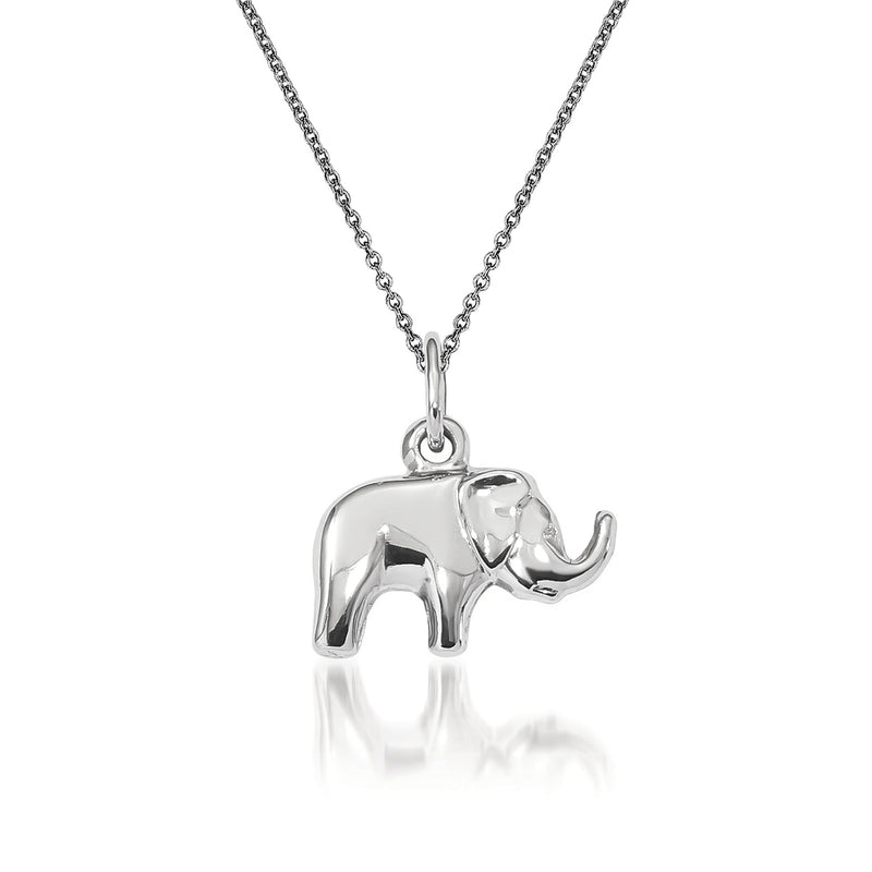 14kt white gold elephant pendant necklace with polished elephant charm on chain