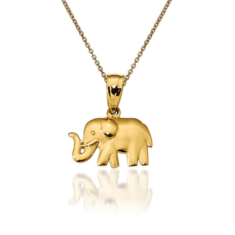 14kt yellow gold elephant pendant necklace with polished elephant charm and bail