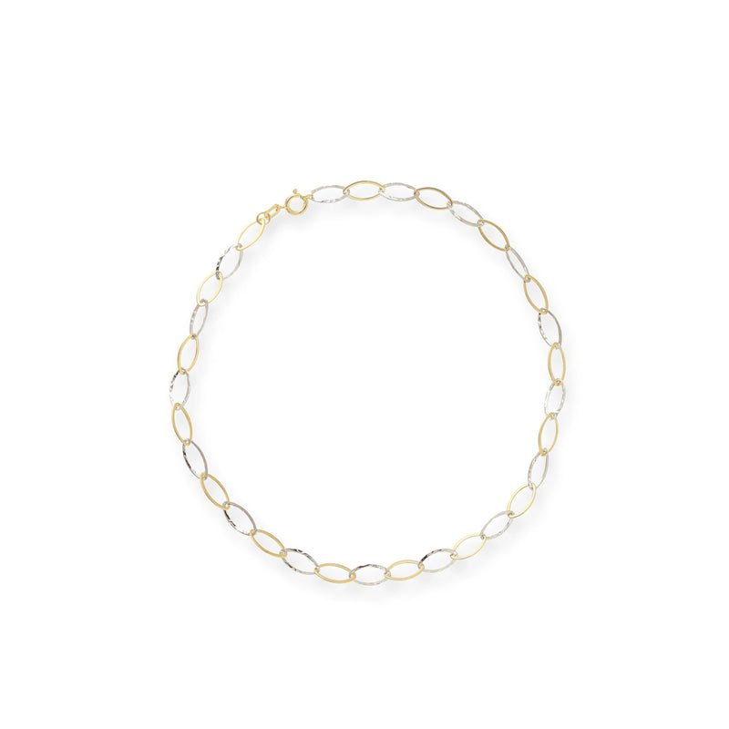 Two-tone gold oval-link anklet with small oval and ring-style links