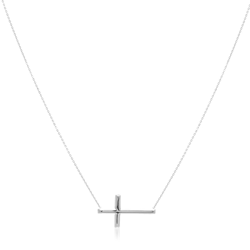 14kt white gold sideways cross necklace with cable chain