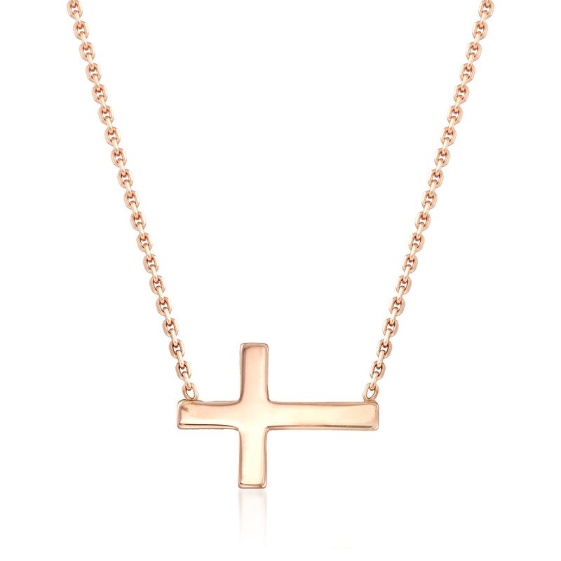 14kt rose gold east-west mini cross necklace with cable chain