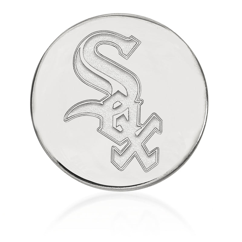 Round 14kt white gold MLB lapel pin with Chicago White Sox logo engraving