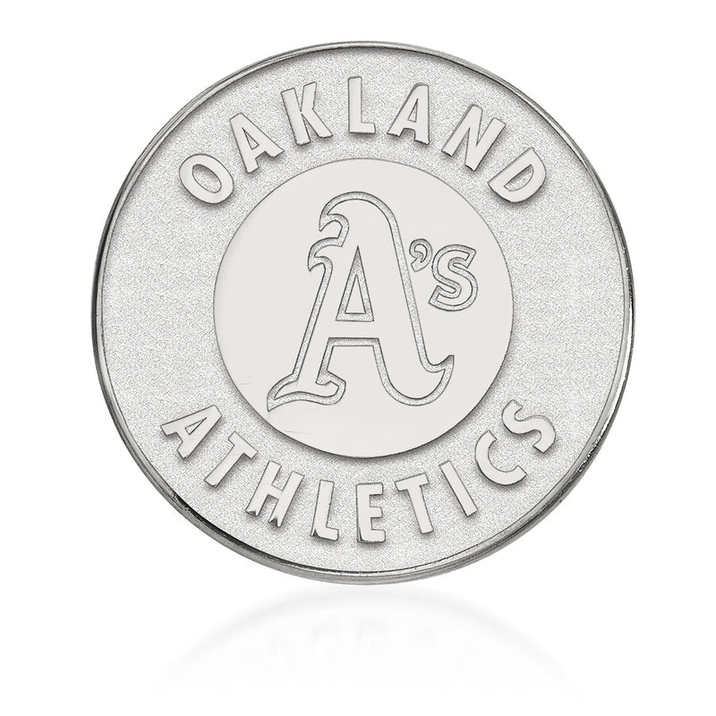 Round white-gold MLB Oakland Athletics lapel pin with engraved A’s logo