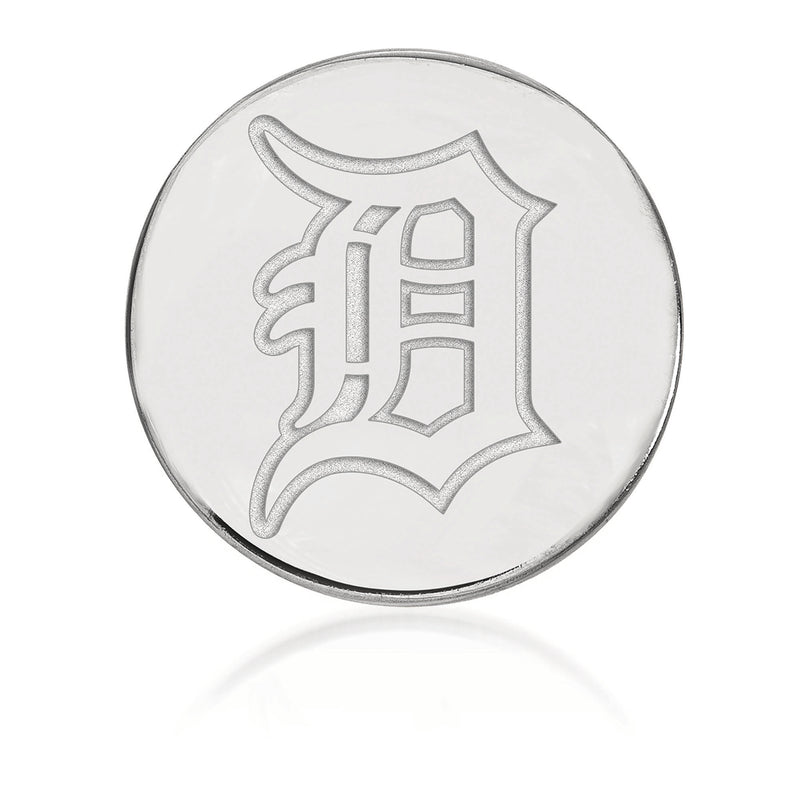 Round 14kt white gold MLB Detroit Tigers lapel pin with engraved “D” logo front