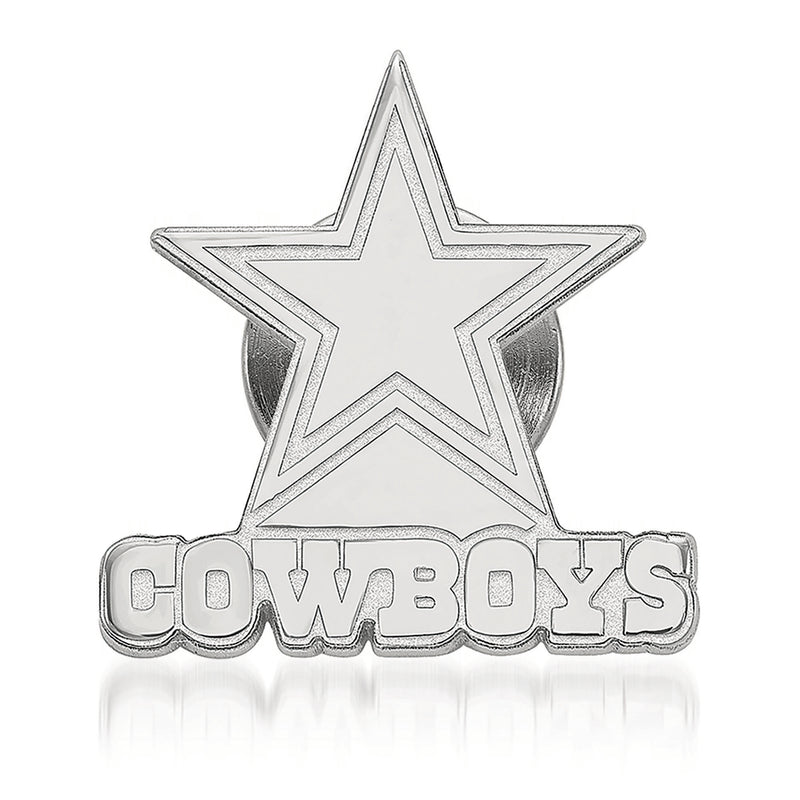 White gold NFL Cowboys star and “COWBOYS” word lapel pin, shiny polished finish