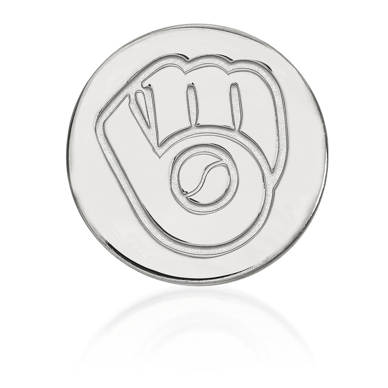14kt white gold lapel pin with Milwaukee Brewers baseball glove logo, round design